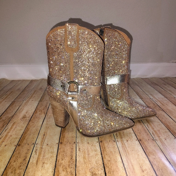 Dingo Glittering Rose Gold Heeled Boots - Picture 1 of 5